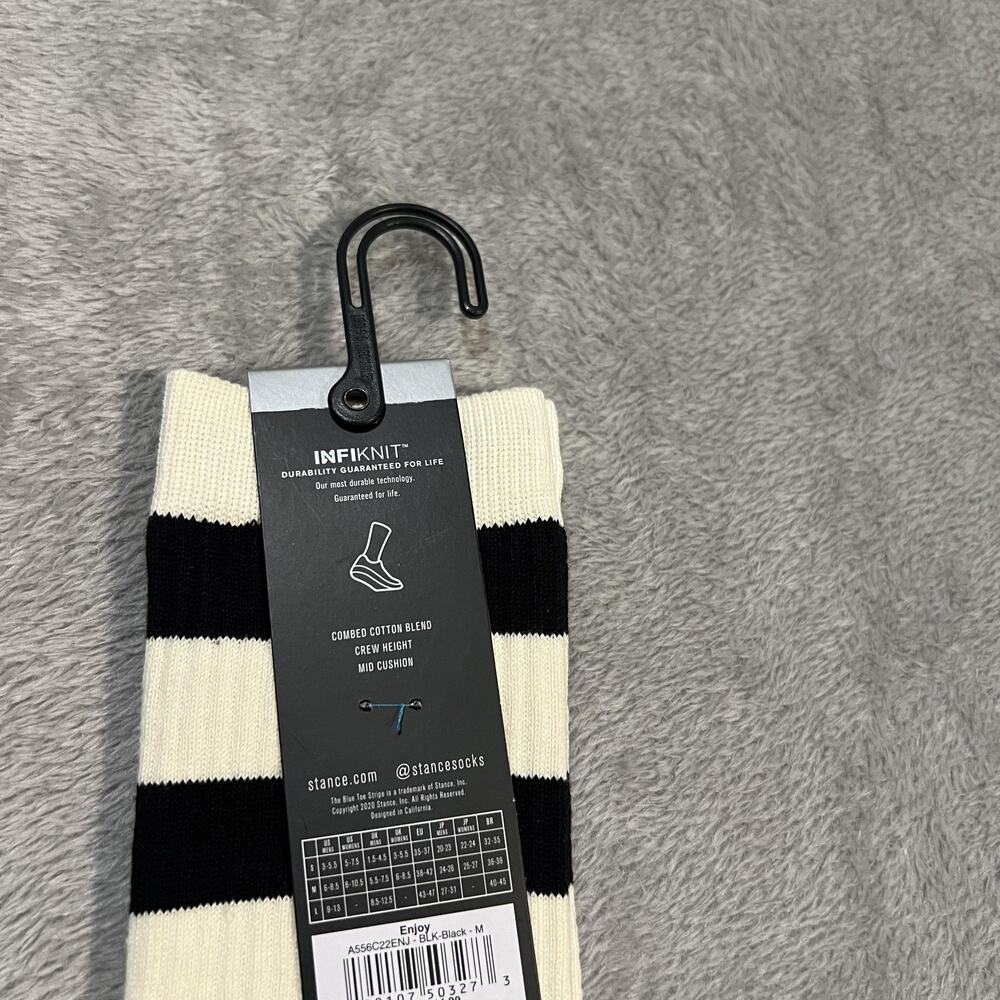 Stance Socks Mens Medium Black White Striped Crew Enjoy Flower Graphic Casual - Picture 4 of 4